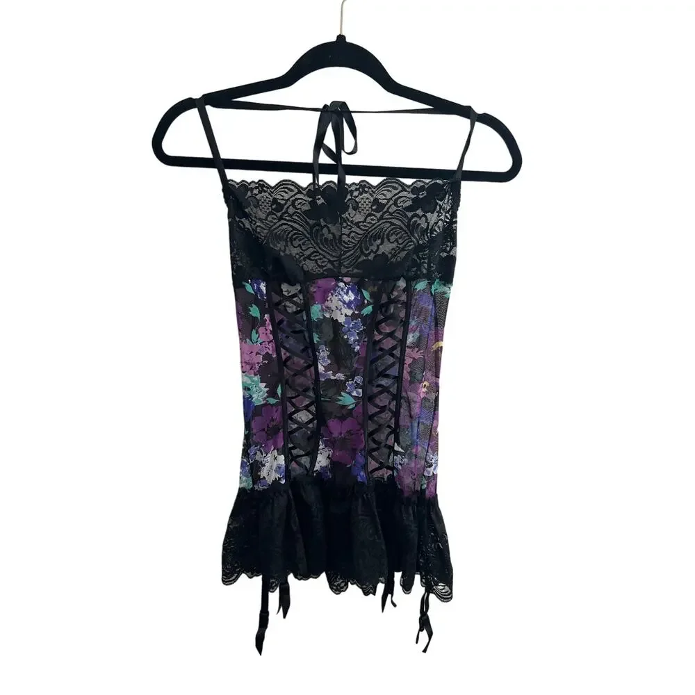 NWT Fredericks Of Hollywood Lace Teddy Slip Floral print size S